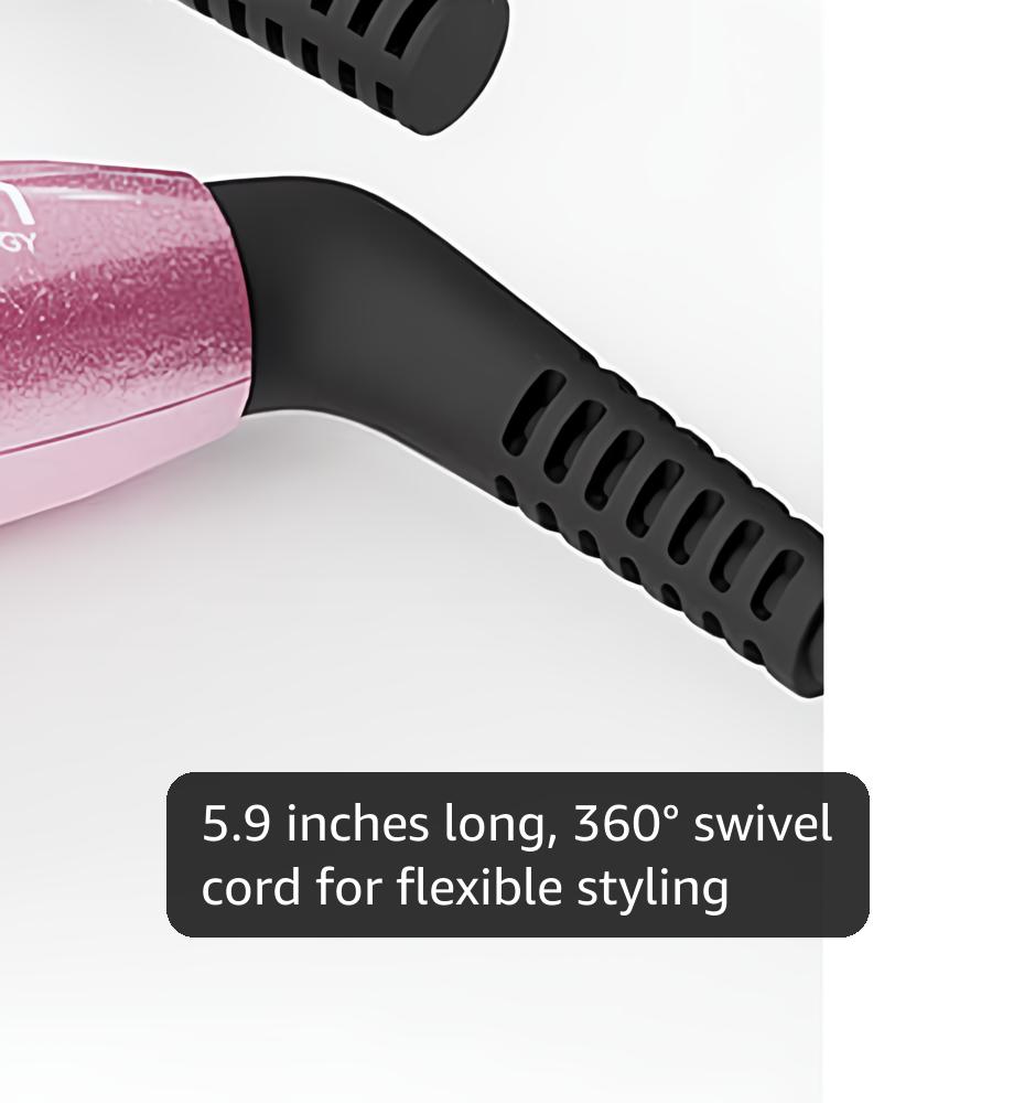 DAN Technology Hair Styling Set, Including Travel Hair Dryer, Mini Flat Iron, and Travel Curling Iron with European Plug, Dual Voltage, Portable Storage Bag, Pink