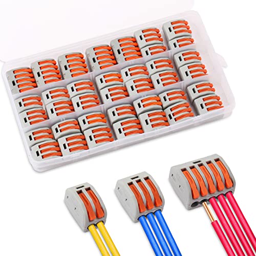 Conectores Eléctricos Rapidos, KEEHOM Set 37 Terminales Eléctricos de Cables Compactos con Palanca de Presión, Bornes de Conexión Eléctrica Bloque Conectores para Cables Flexibles Fijos (2/3/5 Vías) Cover