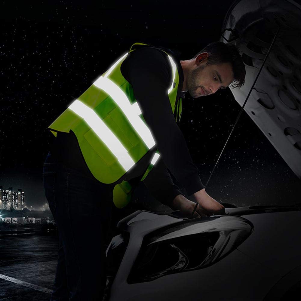 FLEXEO Gilet Riflettente Nero + 4 Fasce Elastiche - Alta Visibilità 360°, Regolabile S-XXL, Per Corsa, Bici, Cantiere, Sicurezza Stradale - 2