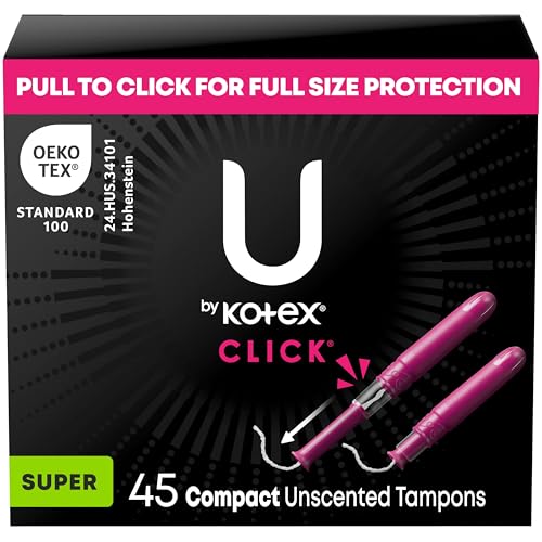U by Kotex Click Compact Tampons, Super Absorbency, Unscented, 45 Count