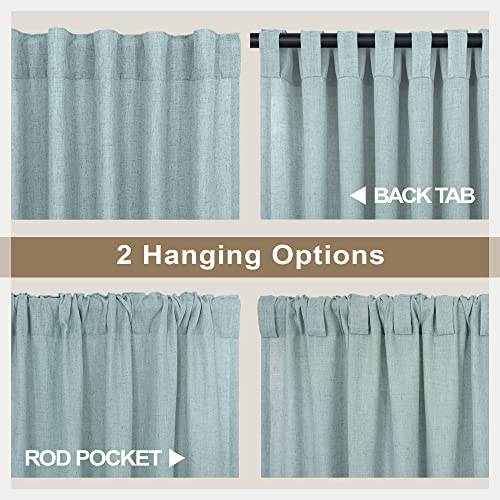 Seafoam Curtains 38 Inch Width For Kitchen 2 Panel Back Tab Rod Pocket Semi Sheer Linen Short Cafe Tier Blue Green Curtains For Bathroom Small Windows Basement Laundry Coastal Beach Wide 38X45 Length #TOP4
