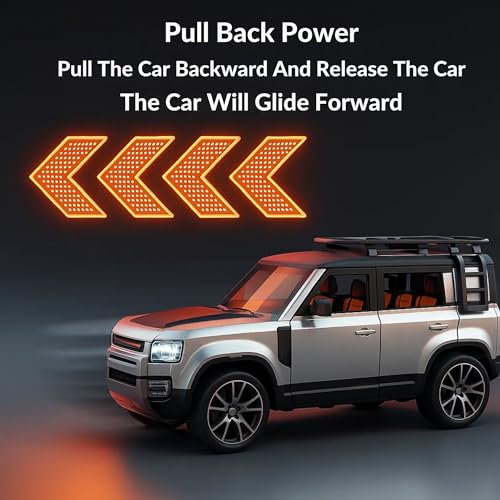 Image of GRAPHENE 1:32 Land Rover Defender Die Cast SUV Scale Realistic Miniature Model Vehicle Toy Alloy Metal Friction Car Pull Back Action Openable Doors with Light & Music Best Gifts for Kids