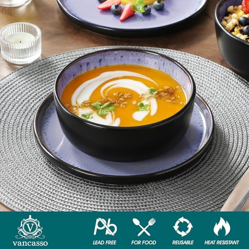 Image of vancasso Plates and Bowls Sets, 18 Pieces Stoneware Dinnerware Sets for 6, Kitchen Dish Set Mircowave and Dishwasher Safe Dinner Set Ceramic Dishware, Light Purple, Series AMBER