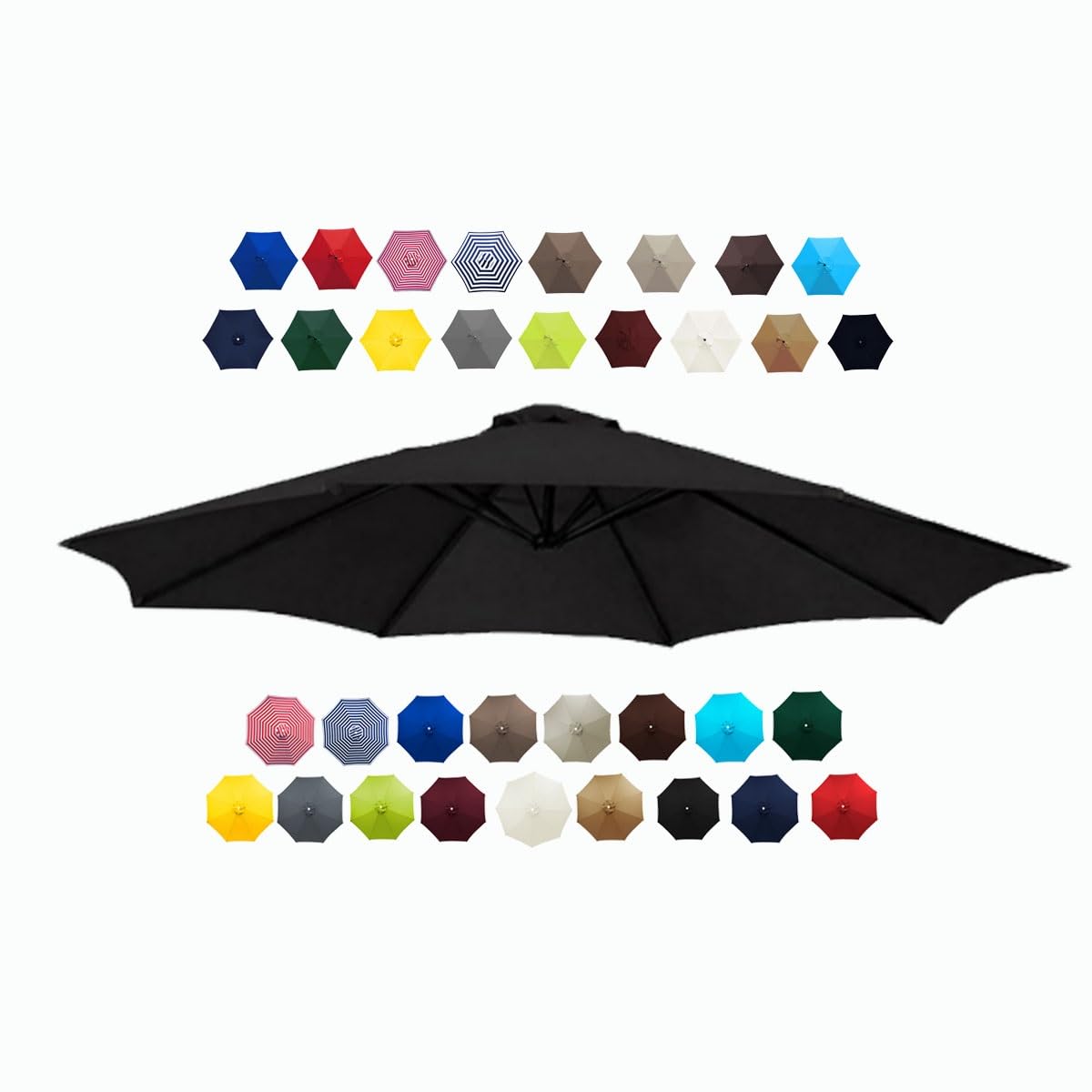 Patio Umbrella Replacement Canopy 6 Ribs 8 Ribs Parasol Canopy Cover for 2.0m 2.30m 2.50m 2.70m 3.0m Multicolor Canopy Replacement Top (Color : Black, Size : 2.30m/7.5FT-8Ribs)