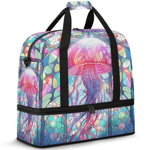 Large Weekender Overnight Bags Abstract Jellyfish Colorful Travel Duffel Bag for Women Men Gym Bag With Shoe Compartment Foldie Travel Tote Bag Carry On Personal Item Bag for Travel Gym Sports