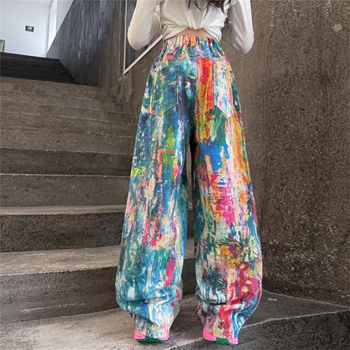 Girls Baggy Wide Leg Jeans Streetwear Tie Dye Trousers Elastic Waist Denim Pants Kids Cargo Pants with Pockets Clothes3