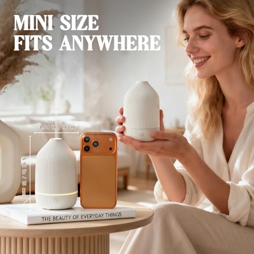Essential Oil Diffuser, 100ml Aromatherapy Diffuser, Mini Ultrasonic Diffuser for Essential Oil, Home, Office, Cool Mist Humidifier with 7 Led Light, Auto Shut-Off, White - Image 3