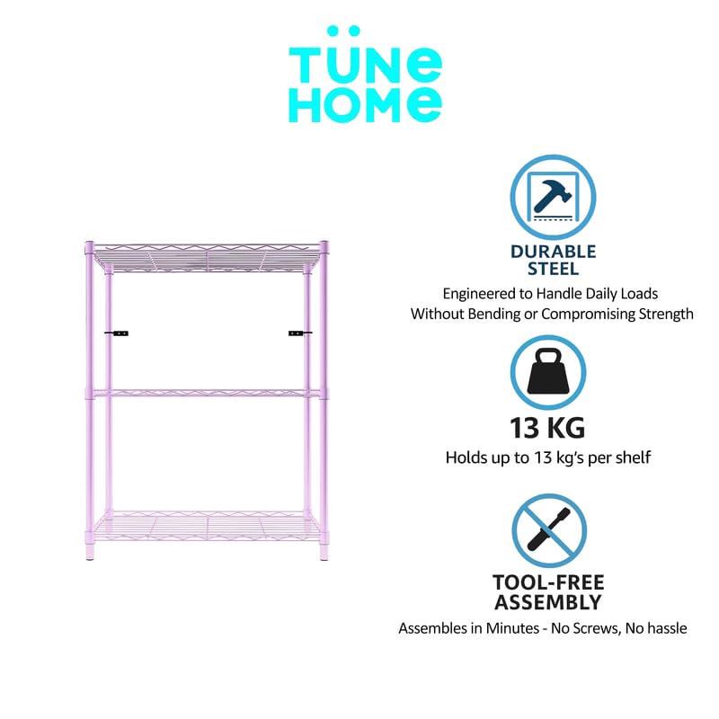 Image of 3-Shelves Heavy Duty Steel Storage Rack | Multipurpose Shelving Unit for Kitchen, Home & Utility