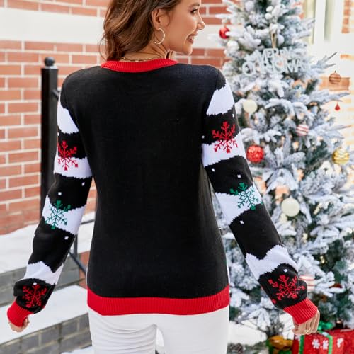 Image of Women's Christmas Top Long Sleeve Round Neck Santa Claus Knitted Sweater Pullover Top