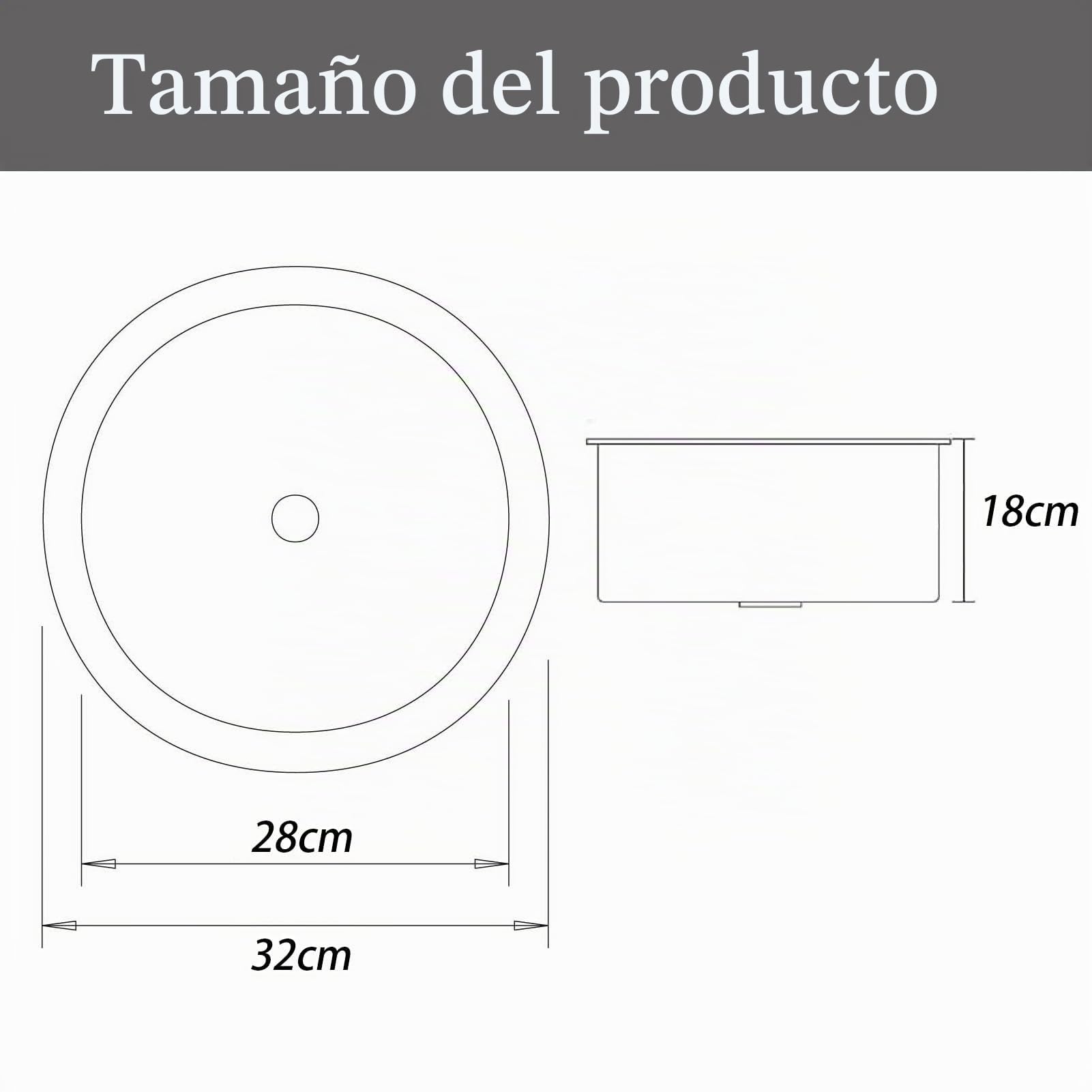 Pileta Blanco,Fregaderos Cocina 1 Seno,Lavadero Cocina Inox Redondo,Pila PequeñO con Drenaje,Formas de Instalar Sobre Encimera/Bajo Encimera (Ø 32cm)