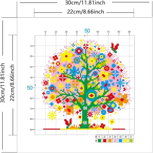 Image of Zhenqing Green Tree of Life Stamped Cross Stitch Kit, 11CT Printed Peace Tree with Bees Pattern, 11.8 x 11.8 Inch DIY Embroidery Kit
