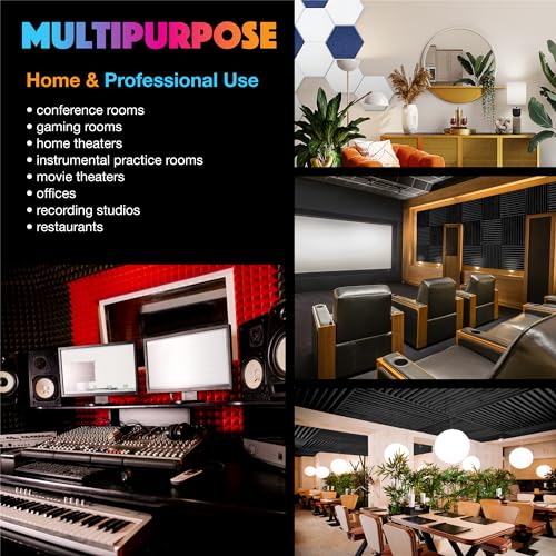 Image of Sonic Acoustics Self-Adhesive 12 Pack Hexagon Acoustic Panels, 14 inch X 12 inch X 0.4 inch High Density Sound Absorbing Panels Sound Proof Insulation Beveled Edge Studio Treatment Tiles-Dark Grey