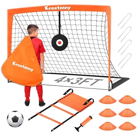 Kids Soccer Goals for Backyard Set,4'x3' Portable Soccer Goal Training Equipment with Ball,Agility Ladder,Cones and Target,Soccer Net for Youth Kids Outdoor/Indoor Games Practices (1 Pack -Orange) Cover
