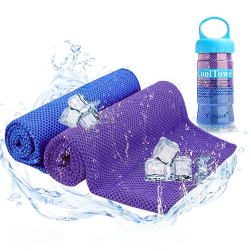 2 Pcs Serviette de Refroidissement, Serviettes de Sport en Microfibre Serviette de Fraicheur Instantanée pour Gym Yoga Cyclisme Randonnée Camping Course à Pied (Darkblue+Purple)