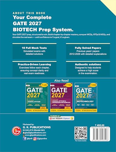 Image of GATE 2027 Biotechnology | 10 Full-Length Mock Tests + Solved Papers 2012-2026 | 1350+ MCQs | Previous Year Questions