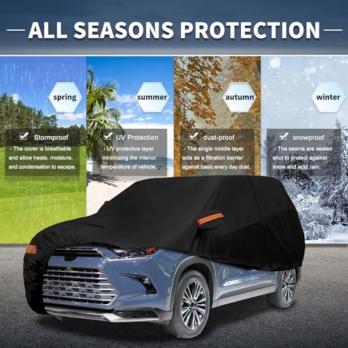 Image of X AUTOHAUX Car Cover Outdoor Waterproof Sun Rain Snow Hail Protection with Left Side Door Zipper Aluminum Film for Toyota Grand Highlander
