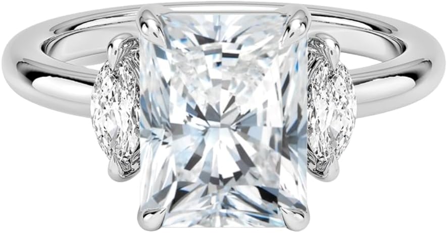 1-5 CT Radiant Cut Moissanite Engagement Ring for Women, 10K/14K/18K Solid Gold, 925 Sterling Silver Sasha Three Stone Marquise Moissanite Diamond Ring Christmas Gift For Her