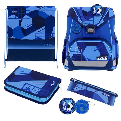 herlitz Schulranzen Set 6-teilig Blue Goal Ergonomische Ultraleichte Schultasche 1.Klasse Junge Mädchen Kinder 16 L