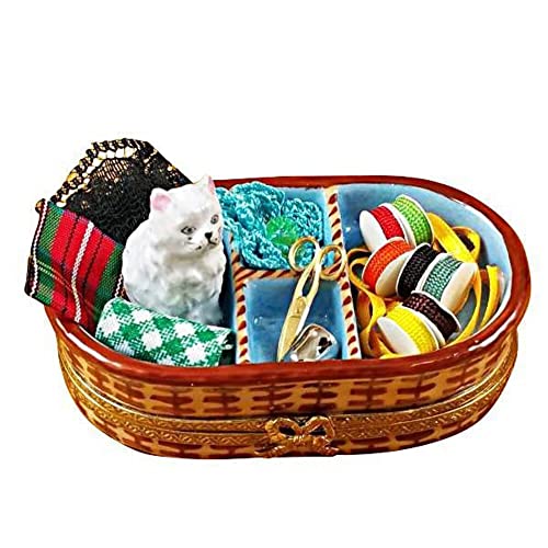 Sewing Basket with Cat Limoges Box Figurine