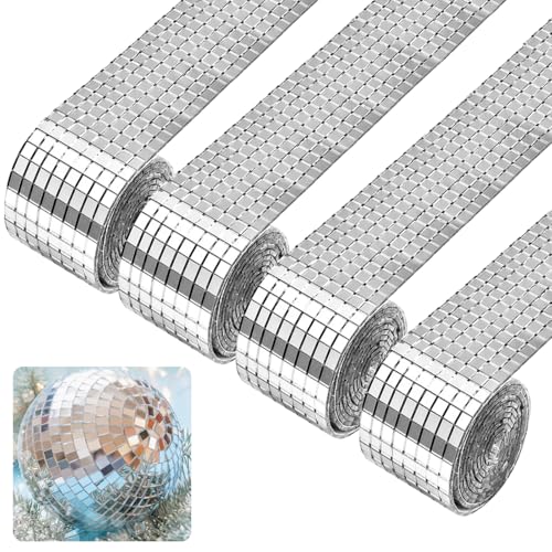 LPAMABA 4 Rotoli 6400 Pezzi Mini Mosaico Specchio Autoadesivo Mini Mosaico Piastrelle Autoadesive Quadrate 5 x 5 mm per Cucina, Bagno, Hotel, Ristorante (Argentato)