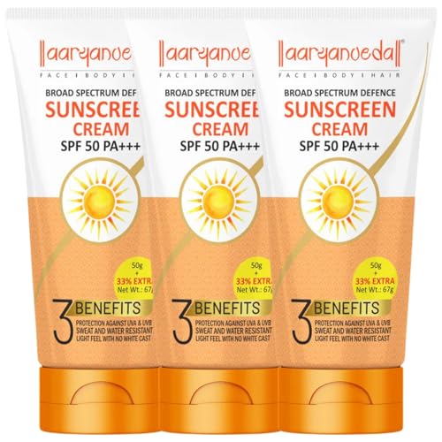Image of SPF 50 PA+++ Sunscreen Cream for Men & Women | Matte Finish | No White Cast | Water Resistant | Broad Spectrum UVA UVB Protection 201gm Pack Of 3