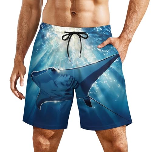 Ocean Stingray Fish Men's Swim Trunks Quick Dry Bathing Suit Board Shorts with Compression Liner