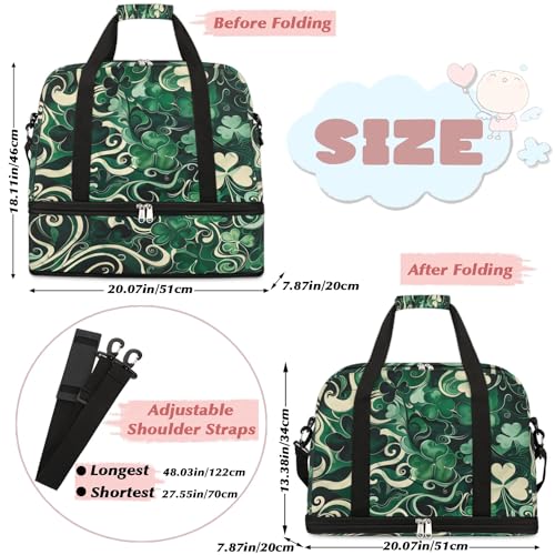 Travel Duffel Bag with Shoe Compartment, Green Summer Leaves Shoulder Weekender Bags for Women, Foldable Waterproof Travel Bag Carry on Bag2