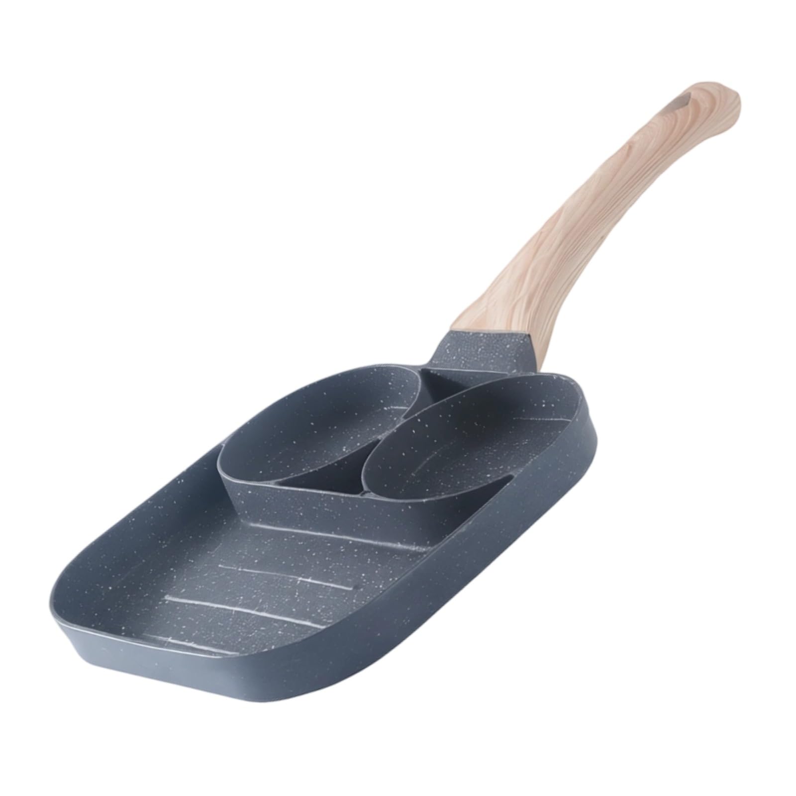 2-Loch Eierpfanne, 6,7 in / 17 cm Omelettepfanne mit Holzgriff, 3,1 in / 8 cm Mulde, 2 cm tief, Antihaftbeschichtung aus Maifan-Stein, Mini-Bratpfanne für Burger, Pfannkuchen