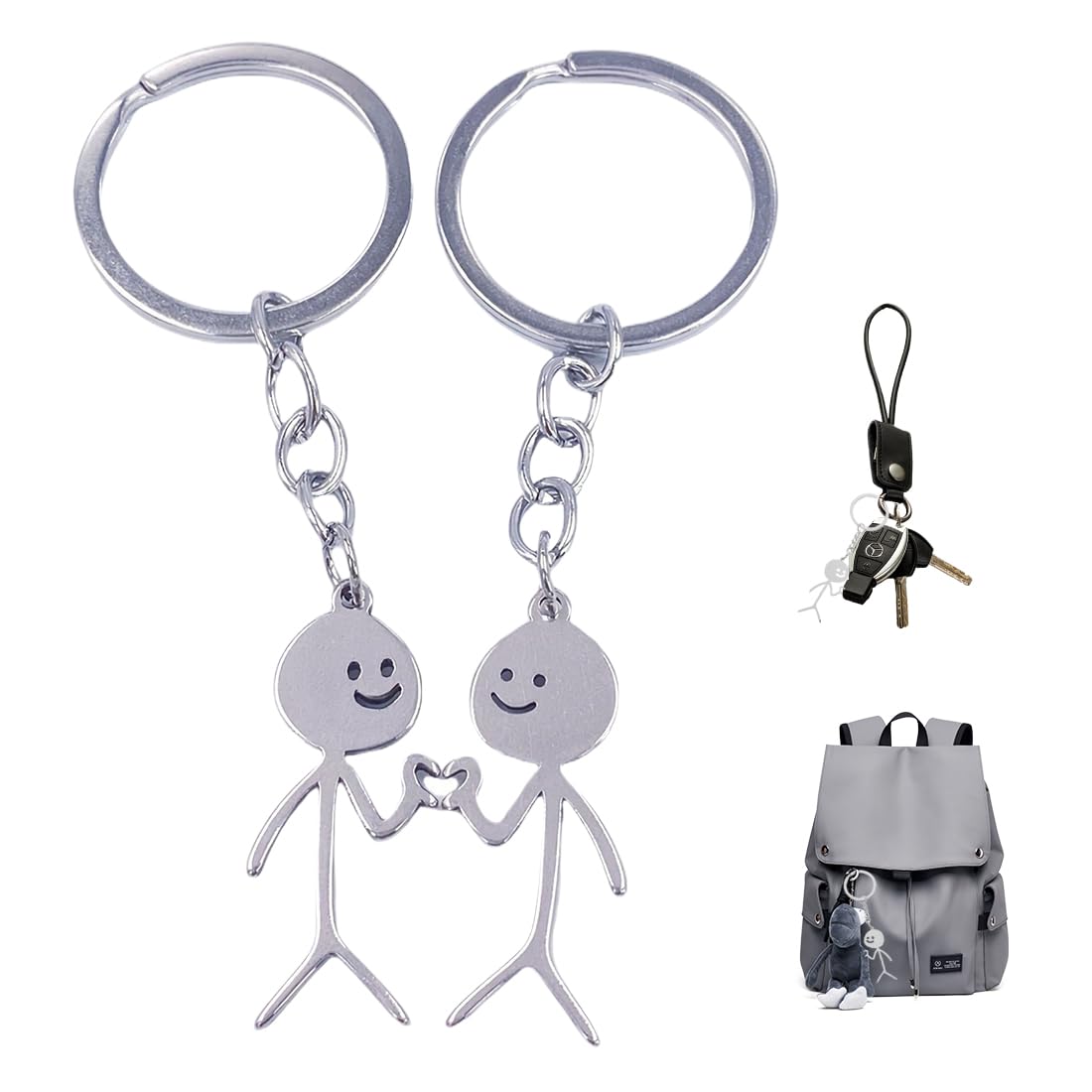 EAVUYIS 2pcs Llaveros con Figura Sonriente, Ideal para Parejas, Corazón Regalos Originales y Románticos para Novios y Enamorados, Regalo para Hombre en San Valentín o Aniversario de Pareja