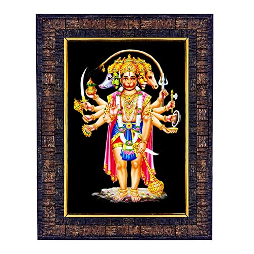 Image of Hawai Shree Panchmukhi Hanuman Bajrangbali Wall Decor Photo Frame, Size- 21x17x2 cm | Engineered Wood Wall Hanging Home Decor Religious Photo Frame | SFDI275BLKFRM