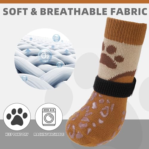 Image of Mihachi Anti Slip Dog Socks, Dog Boots for Hot /Cold Pavement for Hardwood Floors Prevent Licking, Traction Control Waterproof Rubber Sole Paw Protectors for Small Medium Large Senior Dogs, Khaki XL