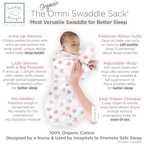 Image of SwaddleDesigns Organic 6-Way Omni Swaddle Sack w /Wrap, Poppies, 12-18 lb