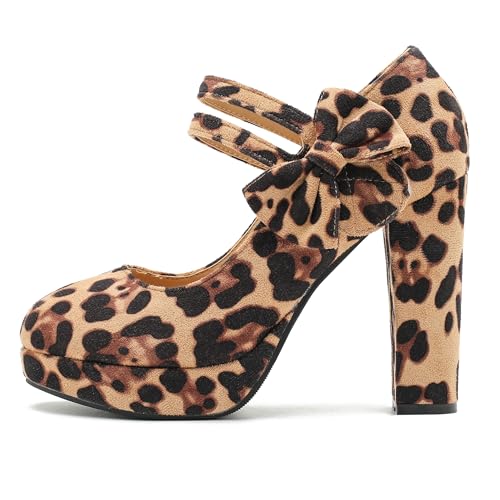 Image of MAIERNISI JESSI Women's Platform Mary Jane Pumps with Bow, 3.94 Inch Block Heel Dress Shoes