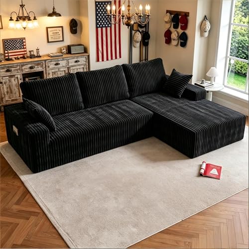 Image of Modular Sectional Sofa Couches L-Shape Couch 3 Seat Modular Sofa Memory Foam Sectional Couches for Living Room (Black, 108 inch+Right Chaise)