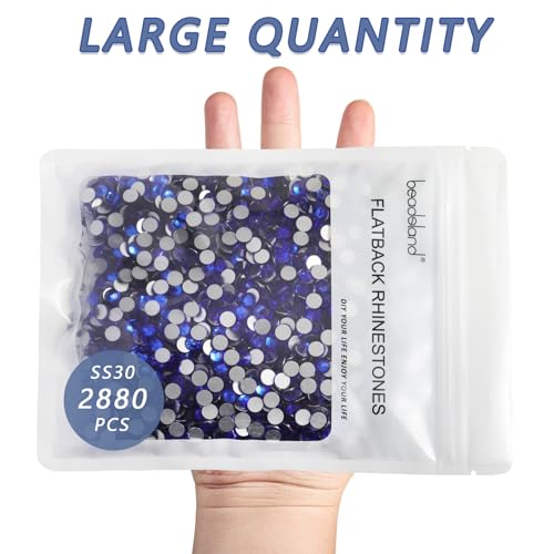 Image of Beadsland Flat Back Crystal Rhinestones Bulk, Sapphire, SS30, 2880pcs | Flatback Glass Gems for Nails Crafts Clothes DIY Decoration, Glue Fix, 6.3-6.5mm,Royal Blue