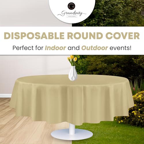 Image of Grandipity 24 Pack Premium Disposable Plastic Tablecloth 84 inch Inch Decorative Round Table Cover - Beige