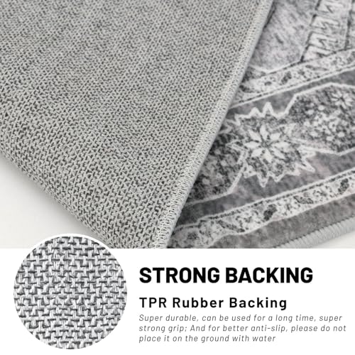 KUTA Medallion Washable Runner Rug 2.6x14, Non-Slip Hallway Kitchen Runners Grey with Rubber Backing, Ultra Soft Printed Distressed Oriental Vintage Extra Long 14ft Stairs Carpet Rugs