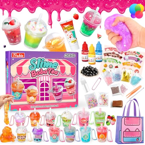 Trubic Miniaturen Bubble Tea Schleim Selber Machen Set Mit 46 Slime Charms DIY Schleim Kinder Sensorik Sspielzeug Geschenk Mädchen 6 7 8 9 10 11 12 Jahre Weihnachten Mitgebsel Kindergeburtstag
