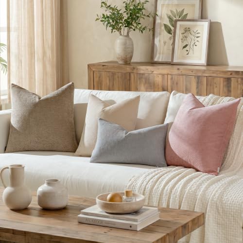 Image of a moment Pack of 2 Decorative Chenille Throw Pillow Covers with Twill Cushion Covers for Sofa Living Room Couch Bed 26x26 Inch,Blush Pink