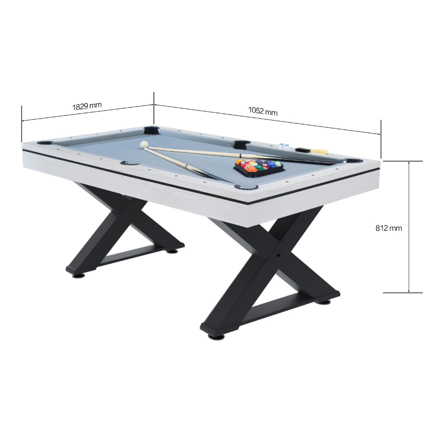 Concept-Usine | Mesa multijuego 3 en 1 de Billar y Ping-Pong Texas + Accesorios | Diseño Moderno de Madera Blanca | Mesa de Juego o Comedor | Materiales de Calidad | en Familia o Amigos