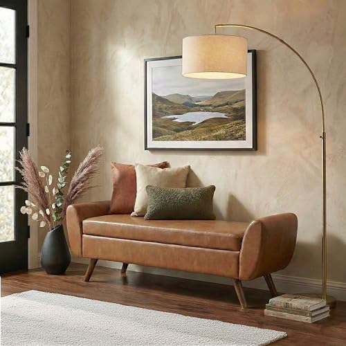 Image of HomePop 60 inch Modern Storage Bench with Wood Legs - Brown Faux Leather