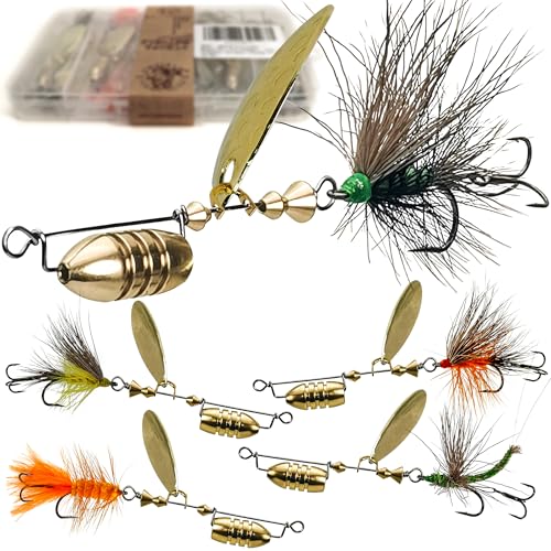 VMSIXVM Trout Lures Rooster Bait Tail Fishing Spinnerbaits, Brass Hard Metal Spinner Baits Trout Fishing Lures for Bass Salmon Pike Freshwater Saltwater Lake River
