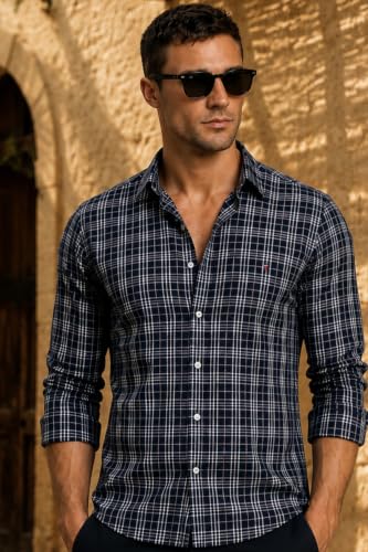 Image of Louis Philippe Men's Slim Fit Premium Cotton Easy Care, Soft Handfeel Full Sleeve Checks Casual Shirt