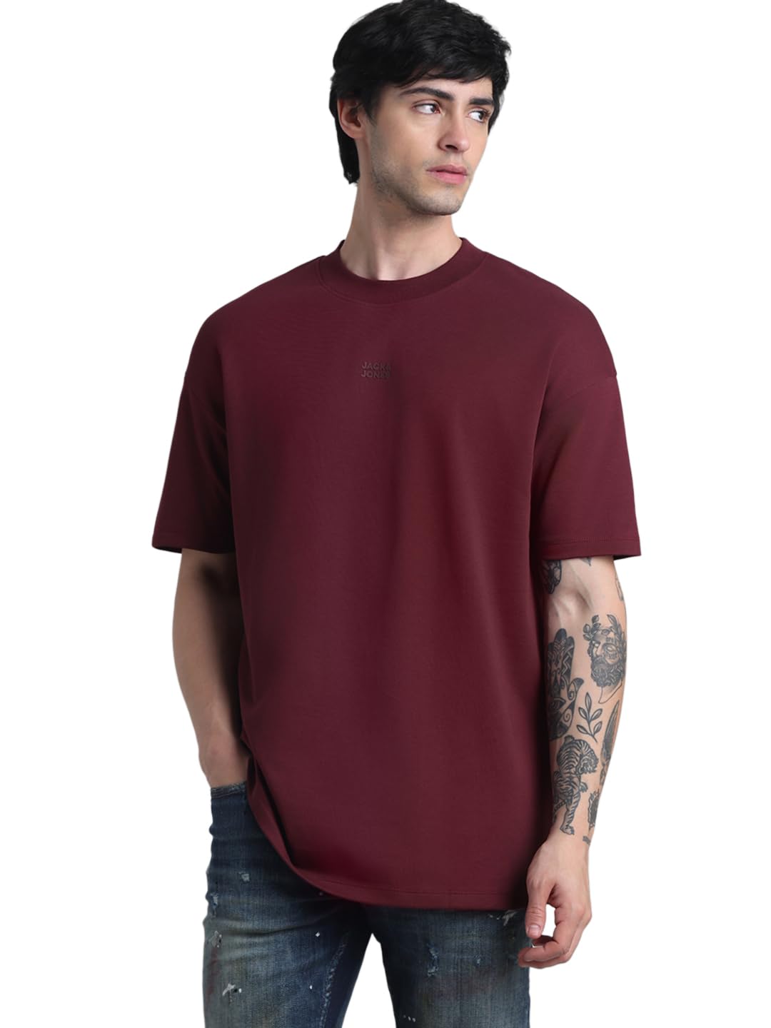 JACK & JONES Men's Cotton Solid Classic Fit T-Shirt