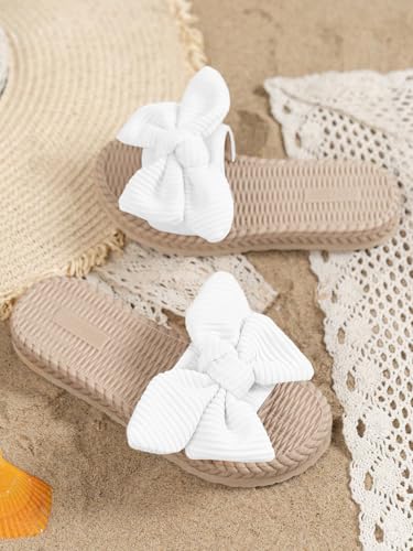 Image of GORGLITTER Girl's Sandals Summer Cute Fashion Trendy Beach Vacation Slides Sandals Bow Braided Slip on Dress Sandals
