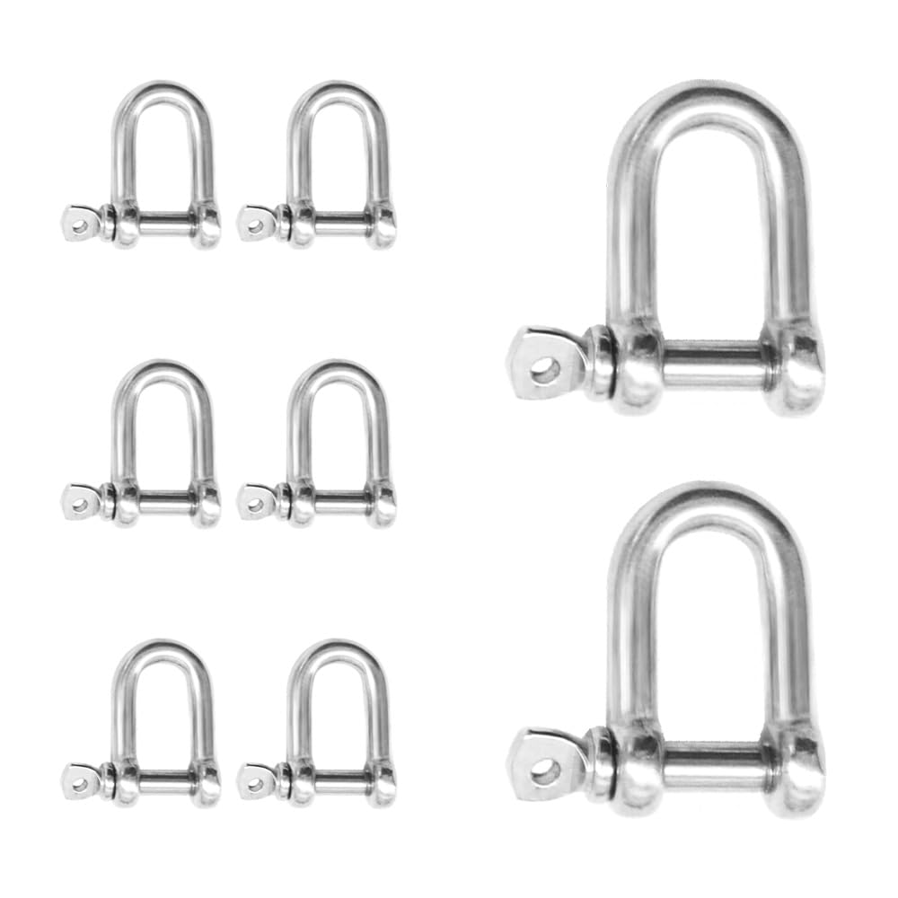 CEEYSEE 8Pcs D Shackle Heavy Duty M4 D Ring Shaped Screw Shackles 304 Stainless Steel Chain Link Tow Hook Shackle Locks for Towing Climbing Outdoor Camping Travel Maximum Load Capacity:100kg(U/M4/DXK)