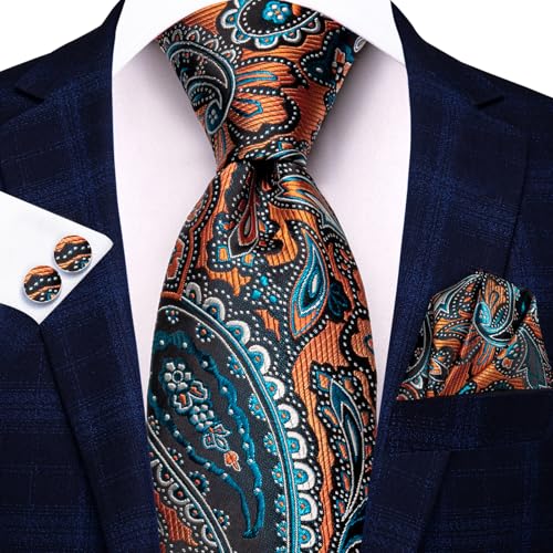 Image of Dubulle Mens Tie Set Solid Paisley Silk Striped Necktie for Men with Cufflinks Tie and Pocket Square