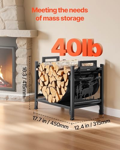 Image of VEVOR Indoor Firewood Rack, 1.5 ft Curved Log Holder with Canvas Carrier, 40lb Weight Capacity Wood Storage Stand, Powder-Coated Steel Firewood Holder, Heavy Duty Wood Pile Stacker Rack for Fireplace