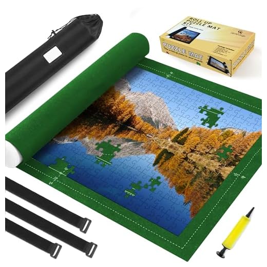 Jigsaw Puzzle Mat Roll Up Fits 2000 1500 1000 Pieces Puzzles, Large Pad Table Non-Slip Board Saver Mats Portable Organizer, 41" x 29" + Inflatable Tube, 3 Straps, Keeper Storage Bag, Adults Kids Gifts
