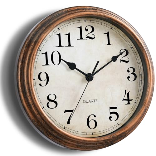 Image of Wall Clock, Vintage Battery Operated, Retro Silent Non Ticking Decorative Clocks for Home Kitchen School Living Room